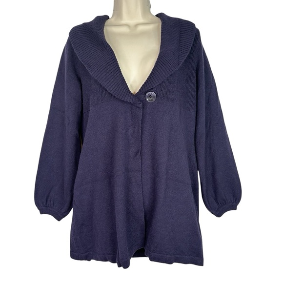 A. Giannetti Purple Merino Wool Blend Cardigan Sweater L Shawl Collar Longline - Picture 1 of 11